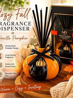 Vanilla Pumpkin Fragrance Diffuser - Orange & Black Pumpkin Design
